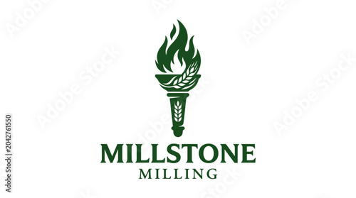 Canvas Print Millstone Milling logo featuring a torch with wheat stalk and flame, vector grap