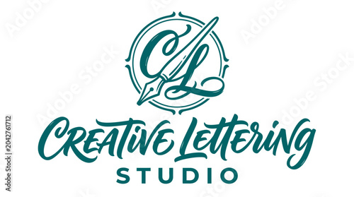 Bild auf Leinwand Creative Lettering Studio logo with pen nib and script text