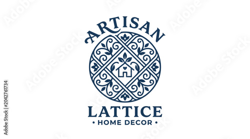 Bild auf Leinwand Ornate circular logo with a house and floral elements, representing home decor