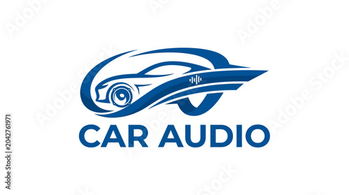 Canvas-taulu Car audio logo with stylized vehicle and sound waves
