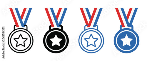 Veteran medal icon set. award badge for service recognition. honor and achievement concept. vector illustration white background