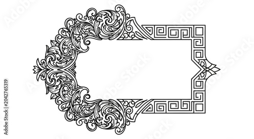 Vintage Ornate Frame Decorative Element - Baroque Swirls and Greek Key Pattern