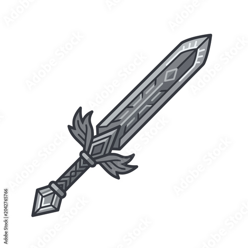 Bilde på lerret Powerful fantasy broadsword with spiked hilt and heavy blade.