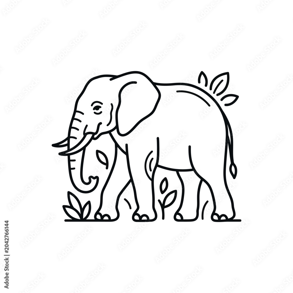 Obraz premium Simple line art drawing of a walking elephant.