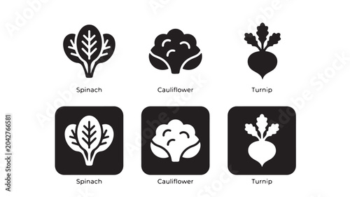 Vegetable Icons Set With Spinach Cauliflower And Turnip For Healthy Food Concepts