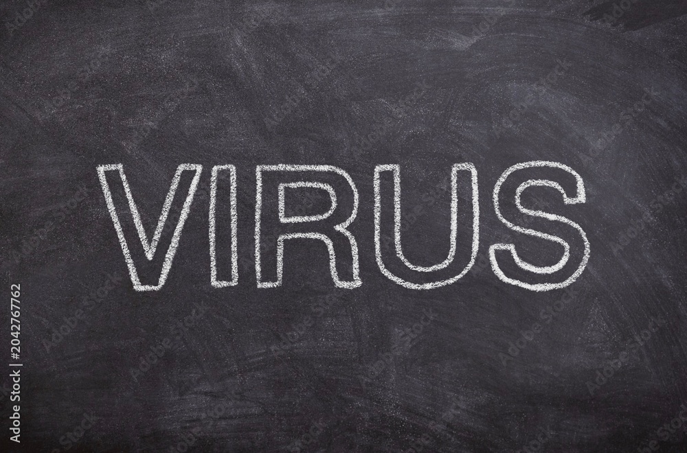 Fototapeta premium Dangerous virus Concept, Hand-Drawn Chalk Illustration on Blackboard, Minimal Digital Chalkboard Sketch, Medical Microbiology Concept Visualization