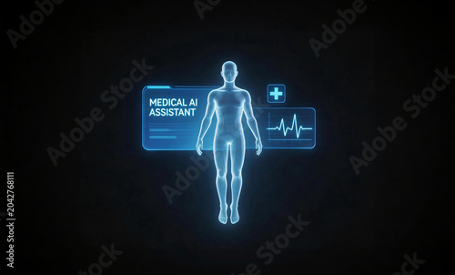Futuristic Medical AI Assistant with Holographic Human