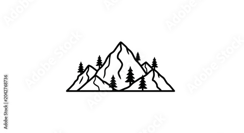 Foto Mountain Range with Pine Trees.