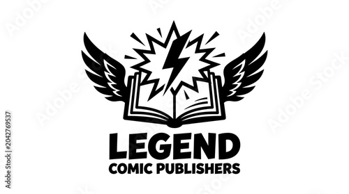 Konstfotografi Vector logo of an open book with wings and lightning bolt graphic element