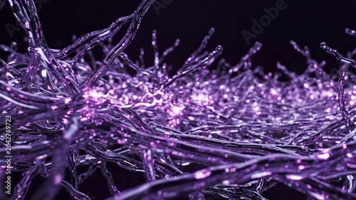 Abstract purple network of glowing organic fibers