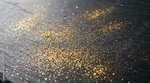 Golden glitter on dark background, luxury texture