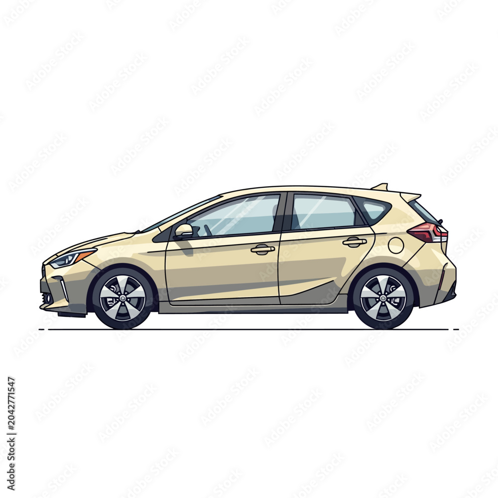 Naklejka premium Compact beige hatchback car side view illustration