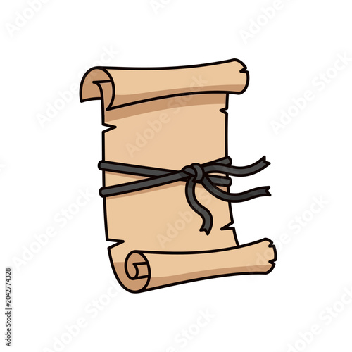 Ancient Scroll Tied with Black Ribbon - Vintage Document Illustration