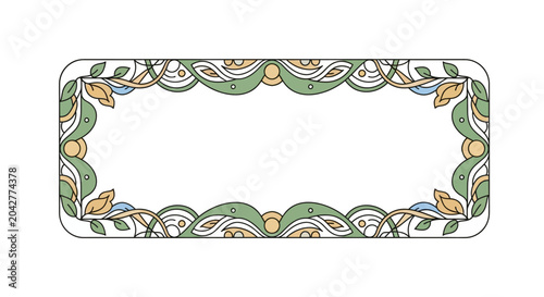 Art Nouveau Decorative Frame with Floral Swirls and Leaves - Blank Space