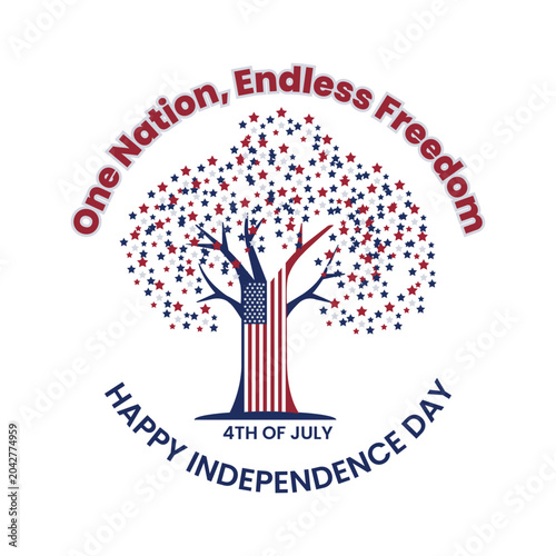 Happy 4th of july one nation endless freedom american tree with stars