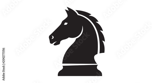 Black Knight Chess Piece Silhouette Isolated on White Background