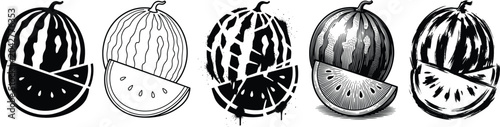 A set of watermelon illustrations in silhouette and grayscale eps format for various design needs.
