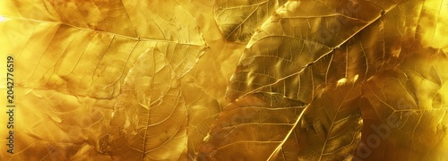 Golden Leaf Texture: A close-up shot of a textured golden leaf, showcasing intricate veins and a rich, metallic sheen, evoking luxury and nature's artistry.
