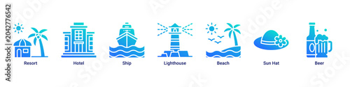 Schilderij op canvas Island Resort web banner icon vector illustration with icons of Resort, Hotel, S