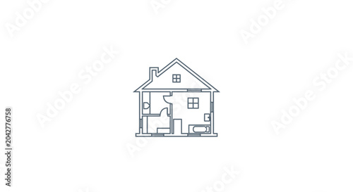 Minimalist house plan illustration showing internal layout on a bright white backdrop