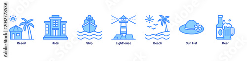Schilderij op canvas Island Resort web banner icon vector illustration with icons of Resort, Hotel, S