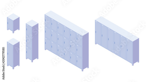 Modern metal locker cabinets vector illustration set