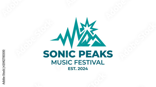 Modern music festival logo with mountain and sound wave graphics