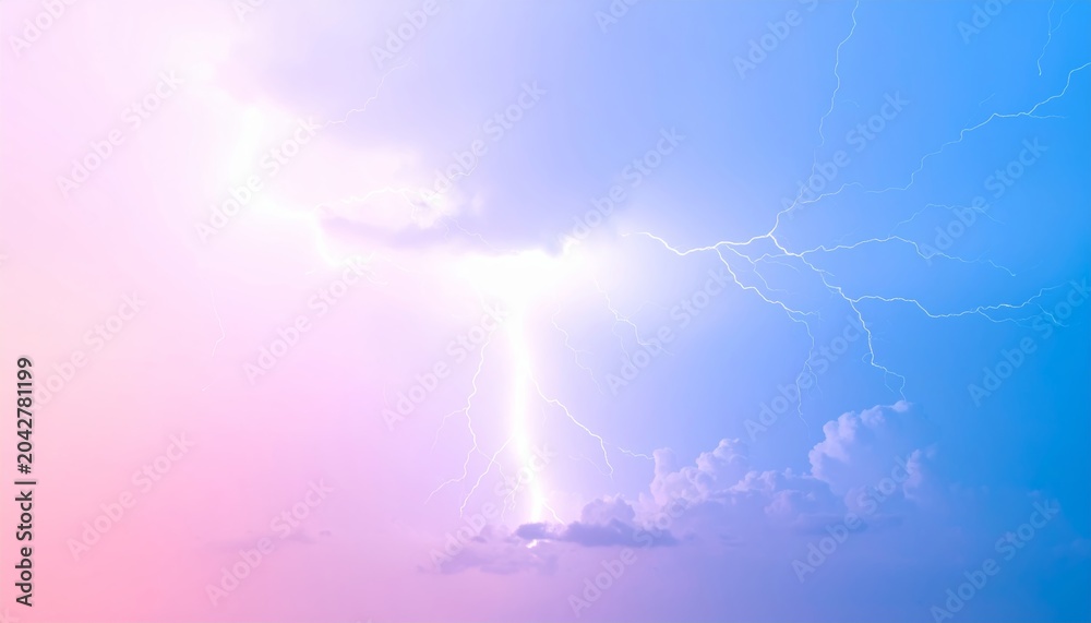 Fototapeta premium Vibrant lightning storm in colorful sky.