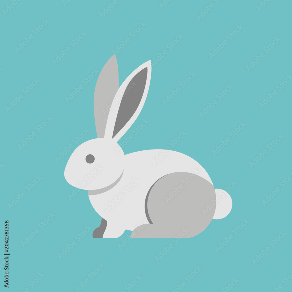 Fototapeta premium Cute White Rabbit Illustration Flat Design