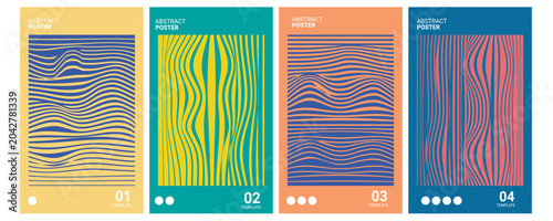 Obraz na płótnie Abstract Op Art Poster Collection with Wavy Stripes and Geometric Line Distortio
