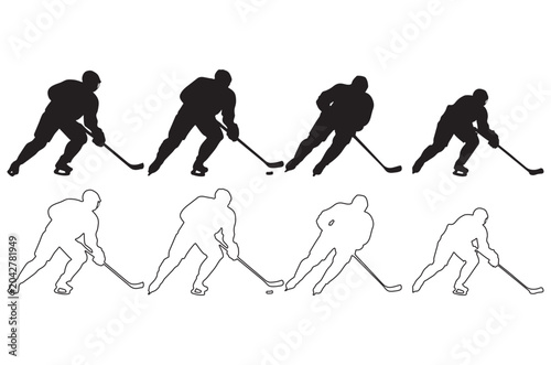 hockey player silhouettes on white background silhouette