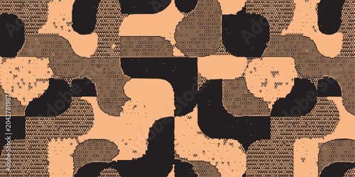 Foto Seamless abstract pattern with geometric shapes in dark brown and light orange colors created for textile design surfaces