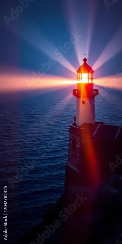 Abstract light beam from lighthouse tower on sea,  beam,  coastal
