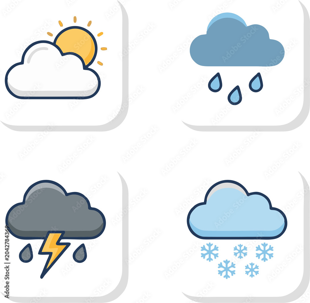 Obraz premium Set of Four Flat Vector Weather Icons Featuring Clouds