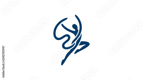 Εκτύπωση καμβά Elegant dancer with ribbon, dynamic pose, modern graphic element, isolated vecto