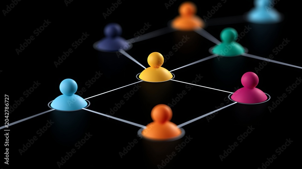 Obraz premium Awesome photo of social network connection with 3D colorful figures on black background.