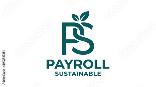 Photos Modern PS logo with leaves, Payroll Sustainable text, vector graphic