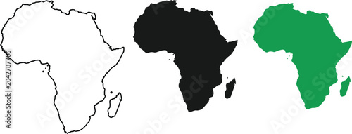 Obraz na płótnie Set of africa continent maps in outline black silhouette and green solid style