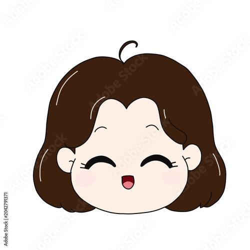 Cuadro en lienzo Cute girl face illustration with a happy, giggling expression, transparent PNG c