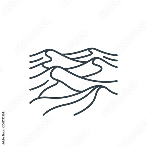 Abstract minimalist desert sand dunes landscape line art.