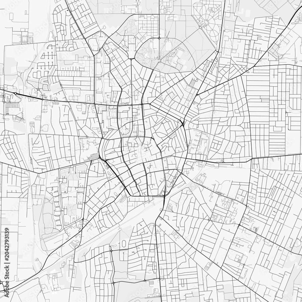 Naklejka premium Debrecen City Map. Minimalist black and white line art poster for printing, wallpaper, wall art, and map resources for home and office decor