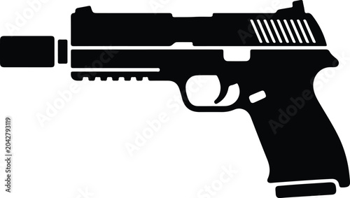 Foto Silhouette vector illustration of a modern handgun with silencer design