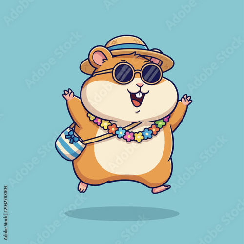 Happy Hamster Tourist Ready for Summer Vacation Adventure.