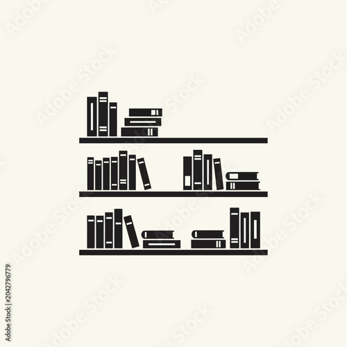Fotografie Minimalist Bookshelf Icon: Simple Black Silhouette of Books on Shelves