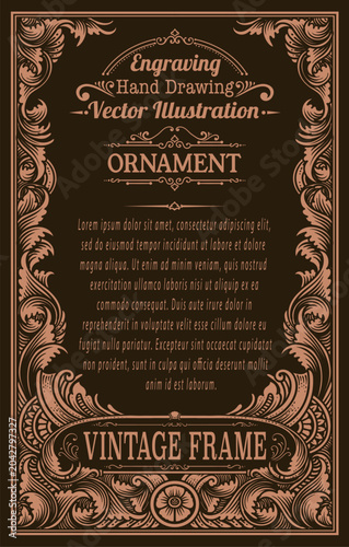 Highly Detailed Ornate Vintage Engraving Border Invitation Card - Vector Template