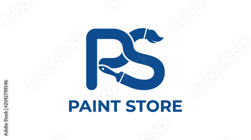 Fotografía Monogram PS integrated with paintbrush, paint store logo concept