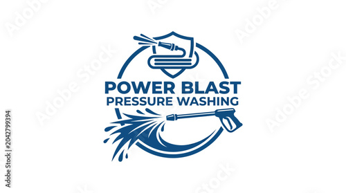 Cuadro en lienzo Power Blast Pressure Washing logo with shield and water spray graphic element