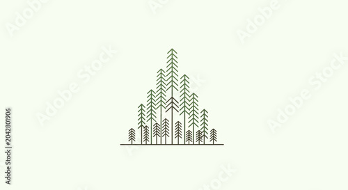 Fotografie Minimalist Pine Forest Silhouette, Geometric Trees Landscape Vector