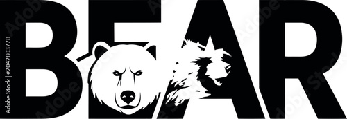 Canvastavla Bear wordmark logo with grizzly head silhouette, bold black typography animal ma