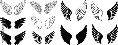 Tableau sur toile Minimalist Majestic Wings and Feathered Flight Vector Silhouette Set, Modern Aero Logistics Emblem Bundle, Angelic and Falcon Graphic Accents